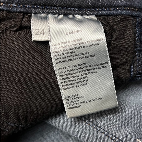 NEW L'AGENCE Mid Rise Dark Wash Premium Stretch
Denim Cigarette Skinny Jeans 24 - Picture 4 of 4
